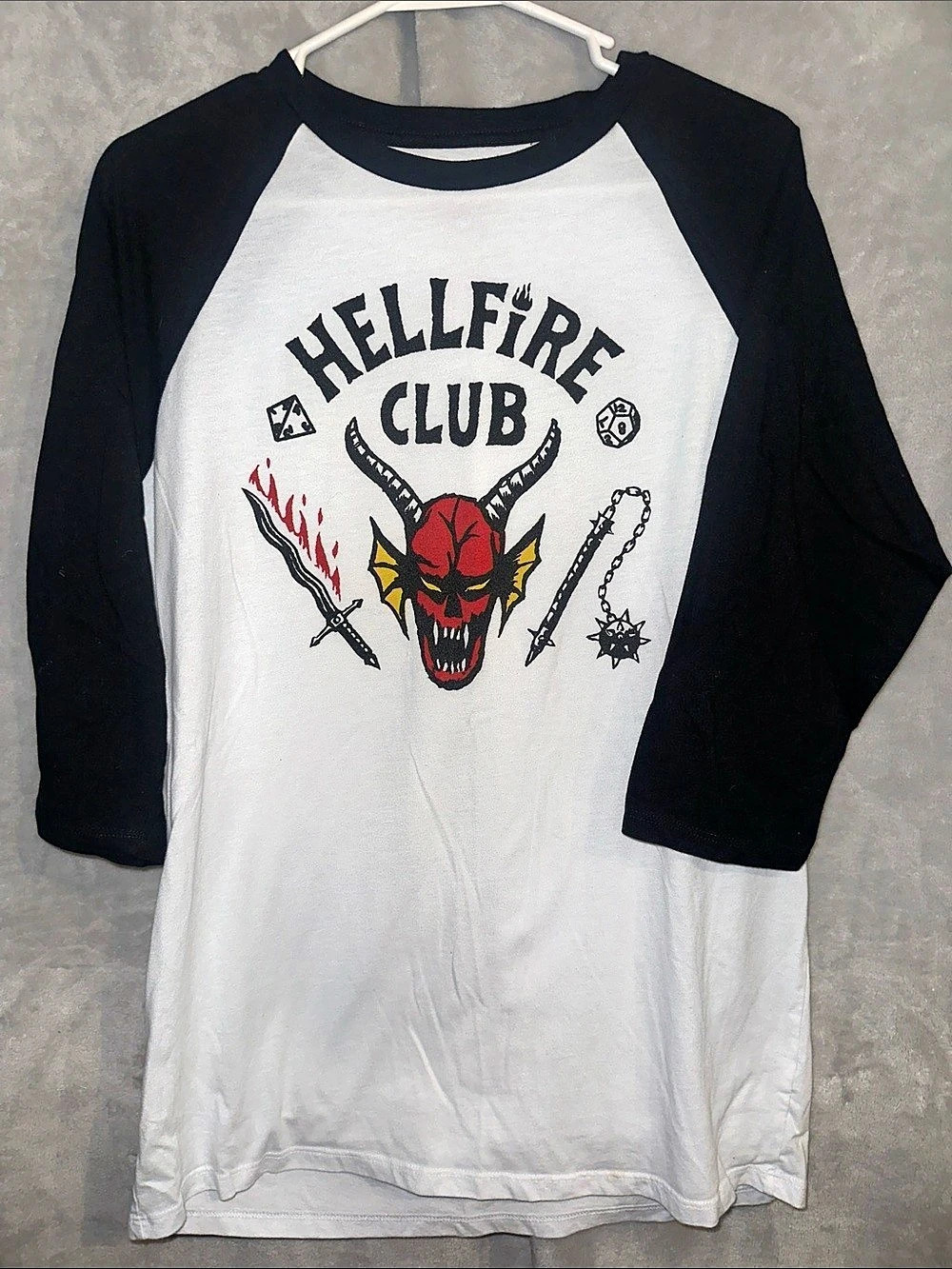 Netflix Stranger Things Hellfire Club Graphic Raglan Long Sleeve in White &